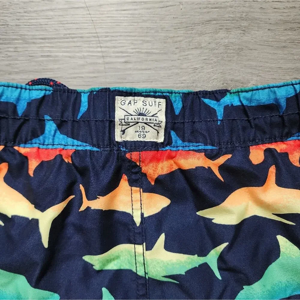Gap Kids Boy's Multi-Color Shark Graphic Swimwear Swim Trunks Medium M 8